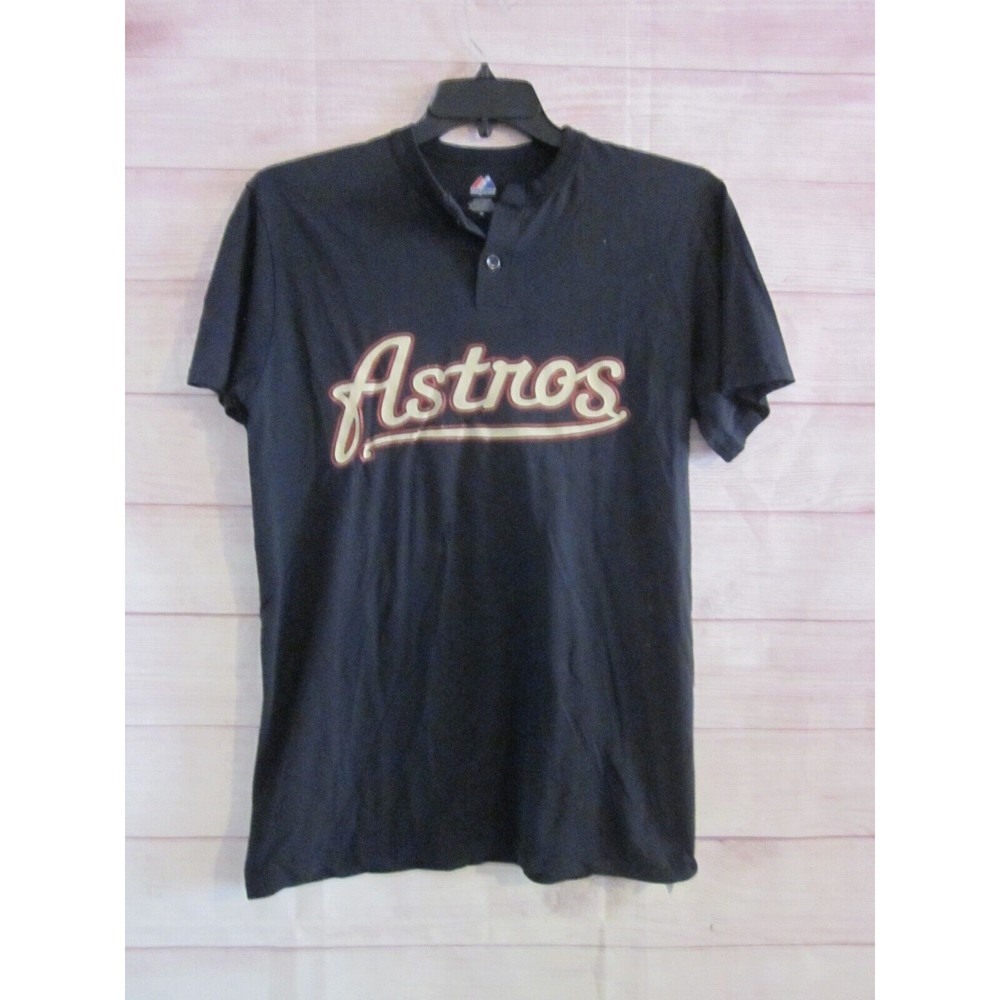 Vintage  Houston Astros MAJESTIC Cotton 3 Button T-shirt Adult Size M Petro 8